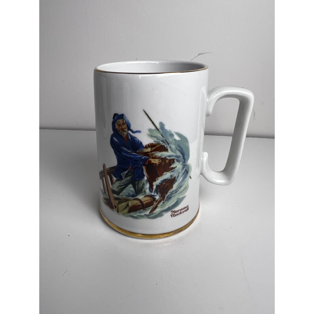 Norman Rockwell Braving The Storm Ceramic Mug Gold Rim Collectible‎